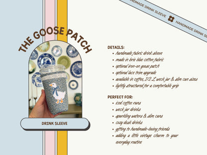 Goose Patch Sleeve | Brie Blue Drink Sleeve with Optional Lace Trim